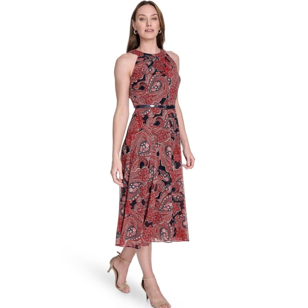 Tommy Hilfiger Womens Red Navy Paisley Halter Midi Dress A5BGAY1A Size 4